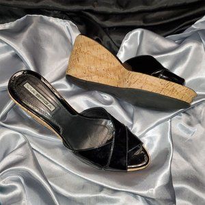 NEW VIA SPIGA black strappy cork wedge slide heels SZ 9